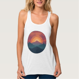Retro Blue Mountain Sunset | Nature Watercolor Art Tank Top