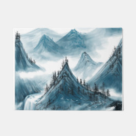 Retro Blue Mountains Landschaftsbild Malerei Fußmatte