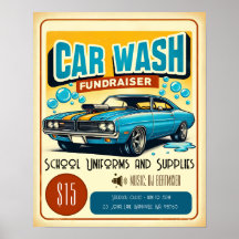 Retro Blue Muskel Auto Wash Fundraiser Poster