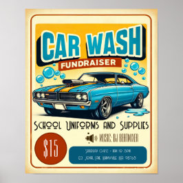 Retro Blue Muskel Auto Wash Fundraiser Poster