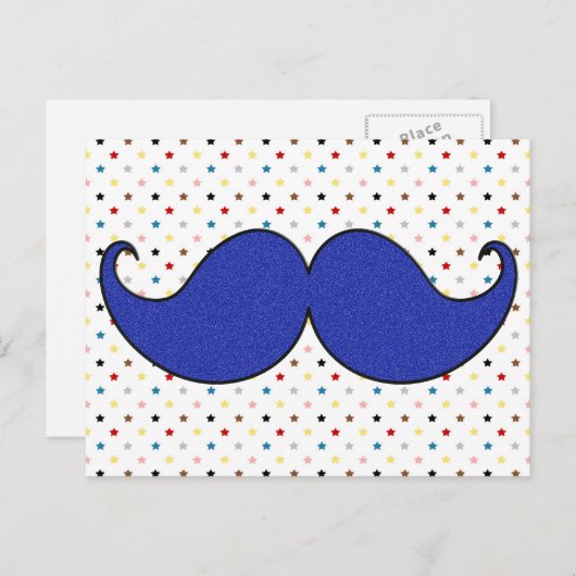 Retro Blue Mustache Mustache Postkarte (Vorne/Hinten)