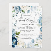 Retro Blue Navy Cream All in 1 QR Code Hochzeit Einladung (Vorne/Hinten)