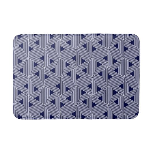 Retro Blue Navy Japan Triangle Geometrisches Muste Badematte (Vorderseite)