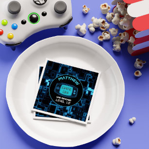 Retro Blue Neon Boy Gamer für Kinder Geburtstagspa Serviette