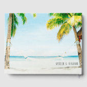 Retro Blue Ocean Beach Palm Trees Tropical Wedding Gästebuch (Rückseite)