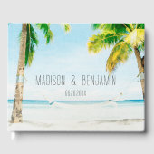 Retro Blue Ocean Beach Palm Trees Tropical Wedding Gästebuch (Vorderseite)