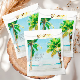 Retro Blue Ocean Beach Palm Trees Tropical Wedding Geschenktütchen