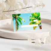 Retro Blue Ocean Beach Palm Trees Tropical Wedding Platzkarte