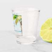 Retro Blue Ocean Beach Palm Trees Tropical Wedding Schnapsglas (Rechts)