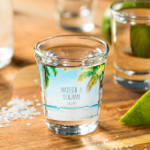 Retro Blue Ocean Beach Palm Trees Tropical Wedding Schnapsglas