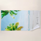 Retro Blue Ocean Beach Palm Trees Tropical Wedding Strandtuch (Vorderseite)