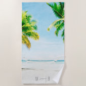 Retro Blue Ocean Beach Palm Trees Tropical Wedding Strandtuch (Vorderseite)