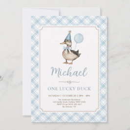 Retro Blue One Lucky Duck Ballon 1. Geburtstag Einladung