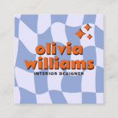 Retro Blue Orange Bold Groovy Checkered Trendy Fun Quadratische Visitenkarte (Vorderseite)