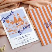 Retro blue orange “Brunch & Bubbly” Bridal Shower Einladung