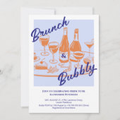 Retro blue orange “Brunch & Bubbly” Bridal Shower Einladung (Vorderseite)