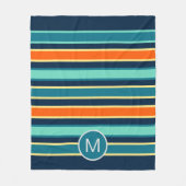 Retro Blue Orange Custom Color Striping Monogram Fleecedecke (Vorderseite)