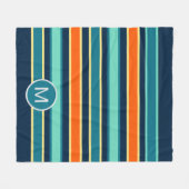 Retro Blue Orange Custom Color Striping Monogram Fleecedecke (Vorderseite (Horizontal))