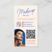 Retro Blue Orange Makeup Artist 2 Photos Qr Code Visitenkarte (Vorderseite)
