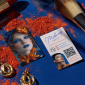 Retro Blue Orange Makeup Artist 2 Photos Qr Code Visitenkarte