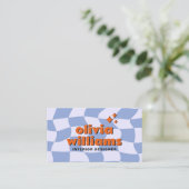 Retro Blue Orange QR Code Groovy Checkered Unique  Visitenkarte (Stehend Vorderseite)