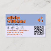 Retro Blue Orange QR Code Groovy Checkered Unique  Visitenkarte (Rückseite)