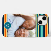 Retro Blue Orange Strip Monogram Custom Foto Case-Mate iPhone Hülle (Rückseite (Horizontal))