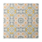 Retro Blue Orange Yellow Daisy Graphic Pattern Fliese (Vorderseite)