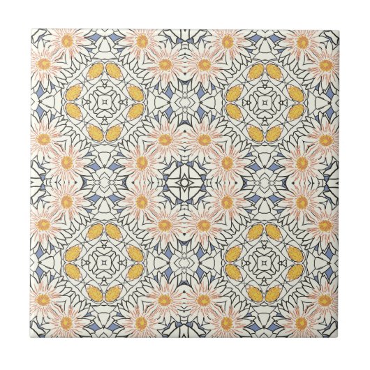 Retro Blue Orange Yellow Daisy Graphic Pattern Fliese (Vorderseite)