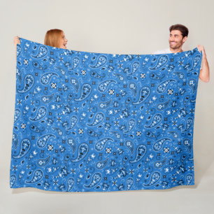 Retro Blue Paisley Bandana Muster Fleecedecke