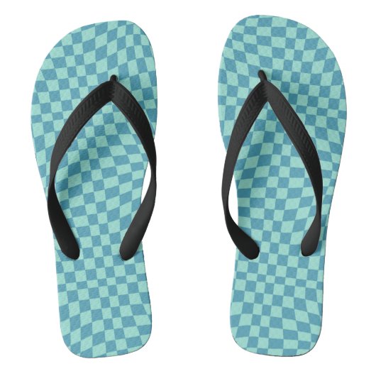 Retro Blue Pastell Warped Karos überprüft Badesandalen (Fußbett)