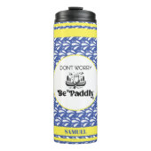 Retro Blue Pattern Streifen Canoe Otter Individuel Thermosbecher (Vorderseite)