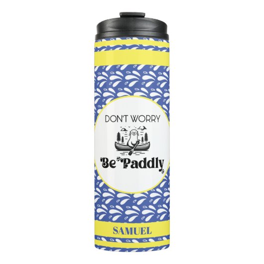 Retro Blue Pattern Streifen Canoe Otter Individuel Thermosbecher (Vorderseite)