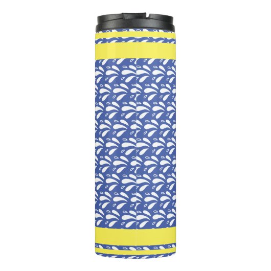 Retro Blue Pattern Streifen Canoe Otter Individuel Thermosbecher (Rückseite)