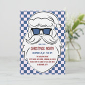 Retro Blue & Pink Checkered Santa Claus Christmas Einladung (Stehend Vorderseite)