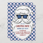 Retro Blue & Pink Checkered Santa Claus Christmas Einladung (Vorne/Hinten)