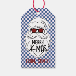 Retro Blue Pink Checkered Santa Claus Christmas Geschenkanhänger