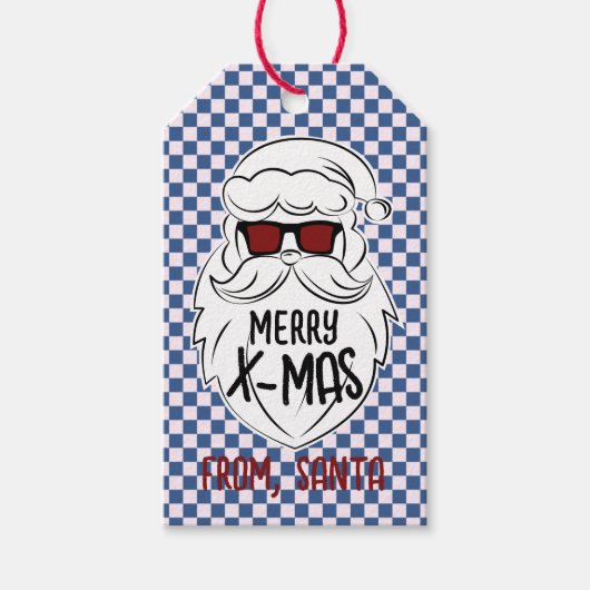 Retro Blue Pink Checkered Santa Claus Christmas Geschenkanhänger (Vorderseite)