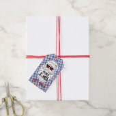 Retro Blue Pink Checkered Santa Claus Christmas Geschenkanhänger (Mit Garn)