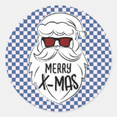 Retro Blue Pink Checkered Santa Claus Christmas Runder Aufkleber (Vorderseite)