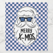 Retro Blue Pink Checkered Santa Claus Christmas Weinetikett (Einzelnes Label)