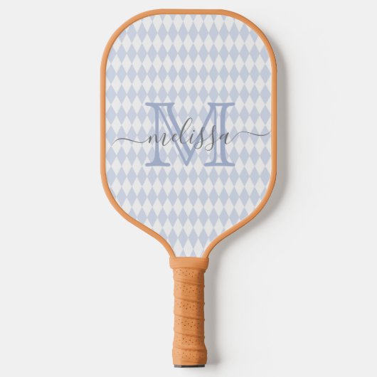 Retro Blue Pink Diamond Shape Muster Pickleball Schläger (Vorderseite)
