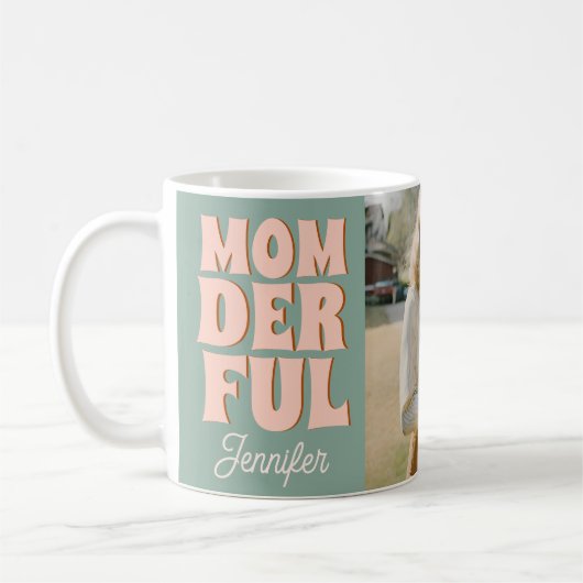 Retro Blue Pink Funny Mothers Day Foto Kaffeetasse (Links)