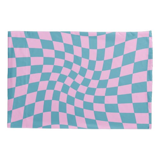 Retro Blue Pink Karo Warted Checkered Dorm Room Kissenbezug (Rückseite)