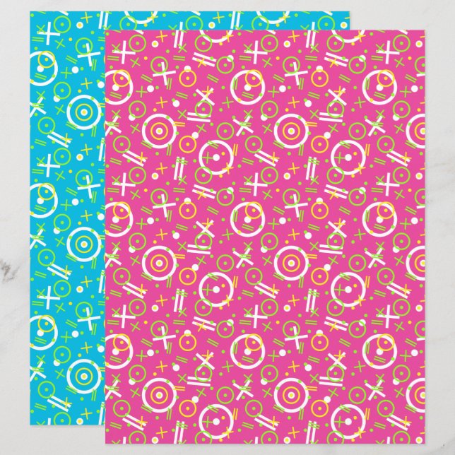 Retro Blue Pink Neon Pattern der 80er/90er Jahre (Vorne/Hinten)