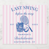 Retro Blue & Pink Tennis Bachelorette Schaumweinetikett (Einzelnes Label)