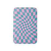 Retro Blue Pink Warped Checkerboard Checked Badematte (Vorderseite Vertikal)