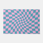 Retro Blue Pink Warped Checkerboard Checked Fußmatte (Vorderseite)