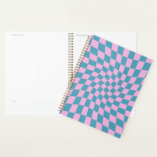 Retro Blue Pink Warped Checkerboard Checked Planer (Anzeige)