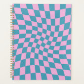Retro Blue Pink Warped Checkerboard Checked Planer (Vorderseite)
